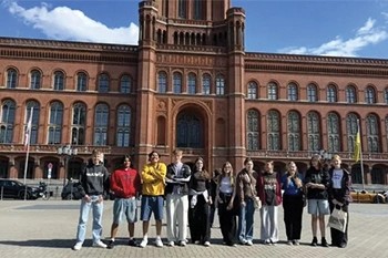 St. Joseph’s staff and students stop for a selfie in front of the beautiful Lucas Fountain in Frankfurt, Germany.
