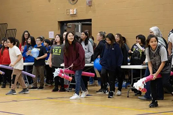 St. Joseph’s Indian School students get ready to gallop down the court as part of the thiyóšpaye Challenge!